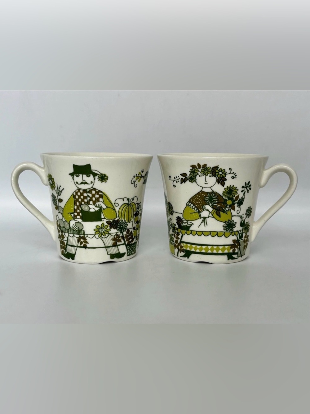 2 Figgjo Flint Turi-Design Market Coffee Tea Mugs Cups Green Norway Demitasse
